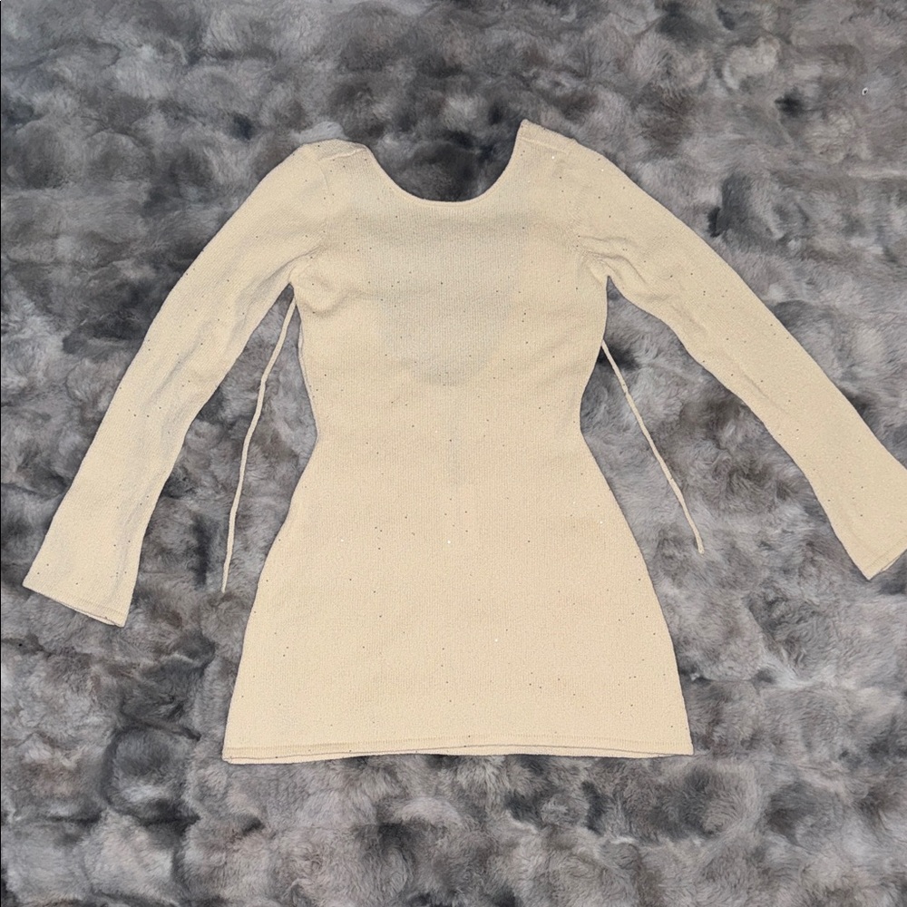 ✨WeWoreWhat ✨Sparkling Cream✨ Long Sleeve Dress